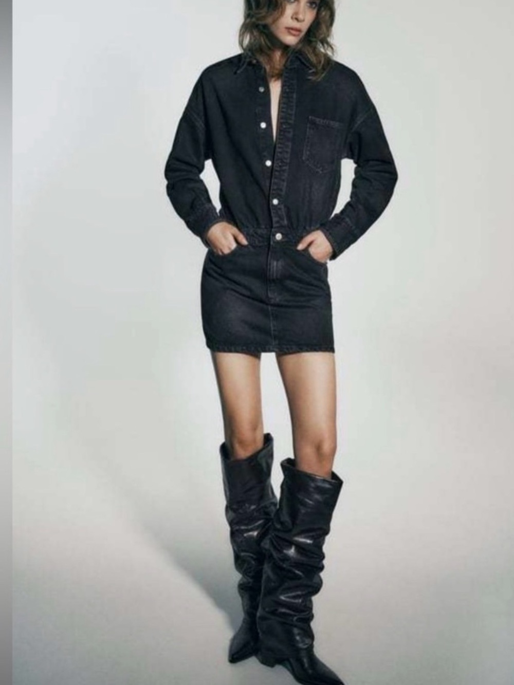 Zara TRF black Denim Shirt Dress size small